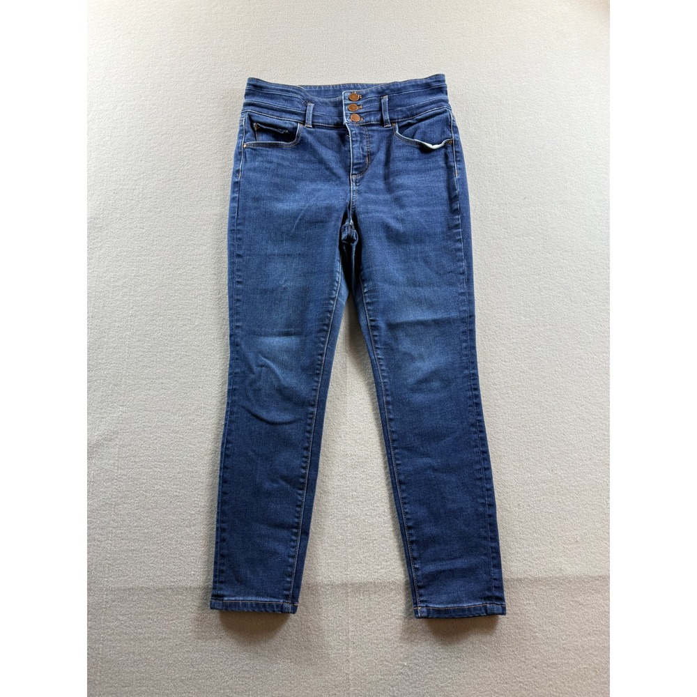 Ann Taylor Skinny Jeans Women 8P Blue High Rise Triple Button Stretch